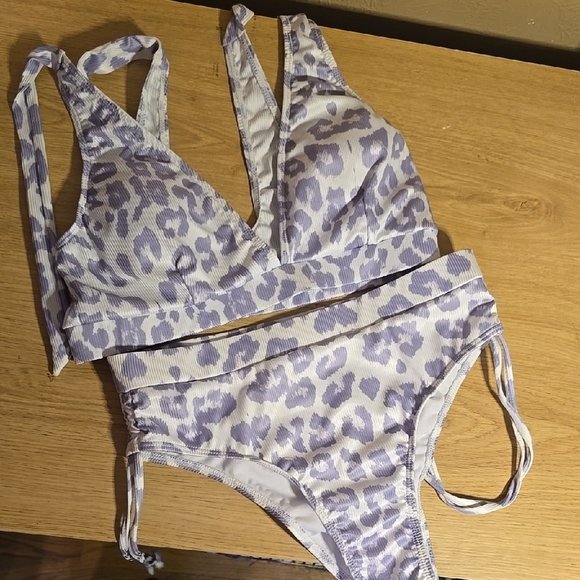 SHEIN Leopard Print Bikini Set - Purple and Whitex - Picture 1 of 3